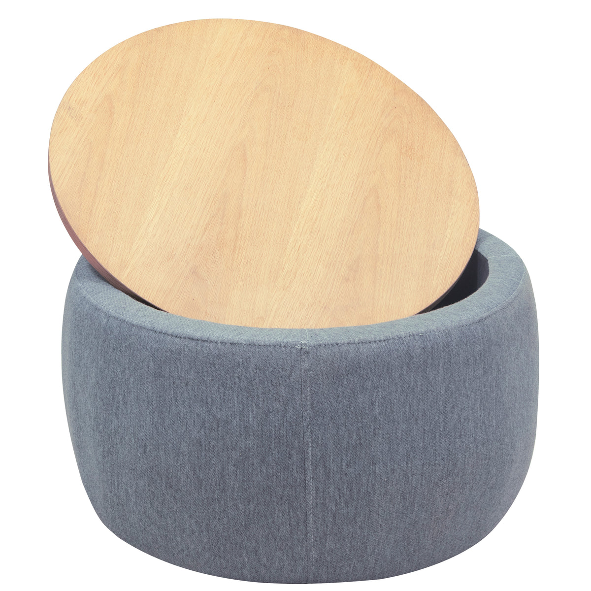 2 in 1 Round Storage Organizer and Foot Stool with Wooden Lid- Dark Grey