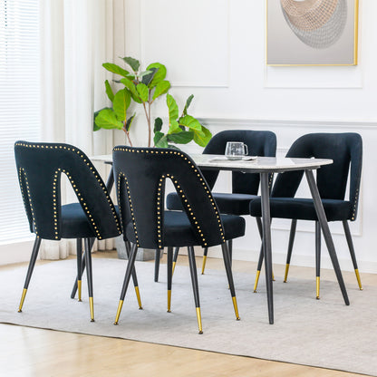 2 pcs Modern Contemporary Velvet Upholstered Dining Chair with Nailheads - Black