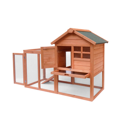Easy Assembly Rabbit Hutch Indoor Cage Outdoor Chicken Coop- Light Brown