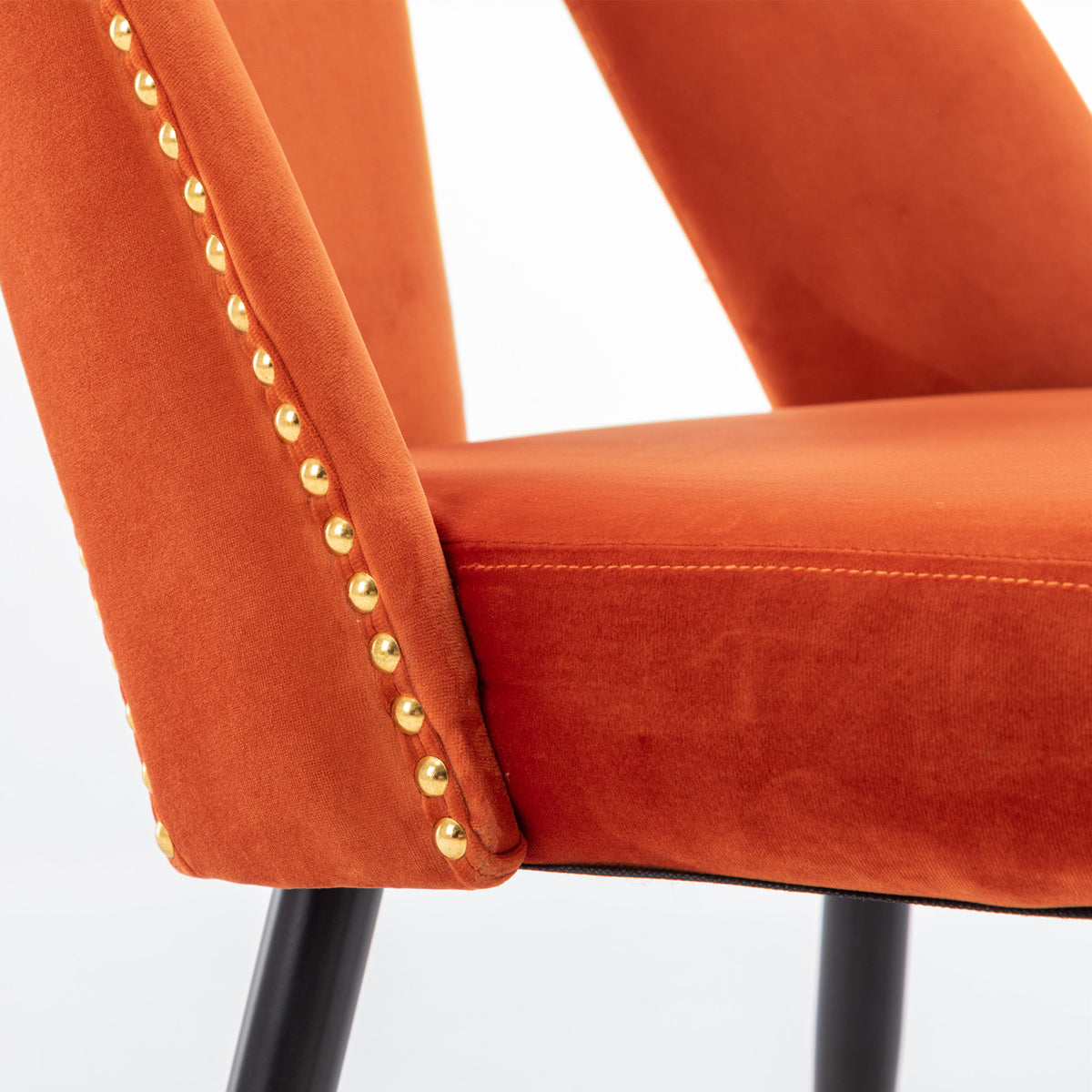 2 pcs Modern Contemporary Velvet Upholstered Dining Chair with Nailheads - Orange