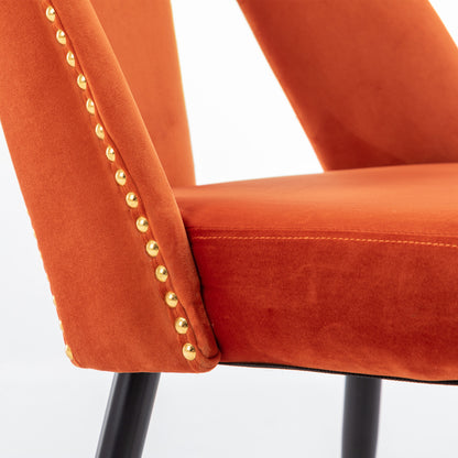 2 pcs Modern Contemporary Velvet Upholstered Dining Chair with Nailheads - Orange