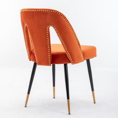 2 pcs Modern Contemporary Velvet Upholstered Dining Chair with Nailheads - Orange