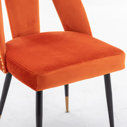 2 pcs Modern Contemporary Velvet Upholstered Dining Chair with Nailheads - Orange