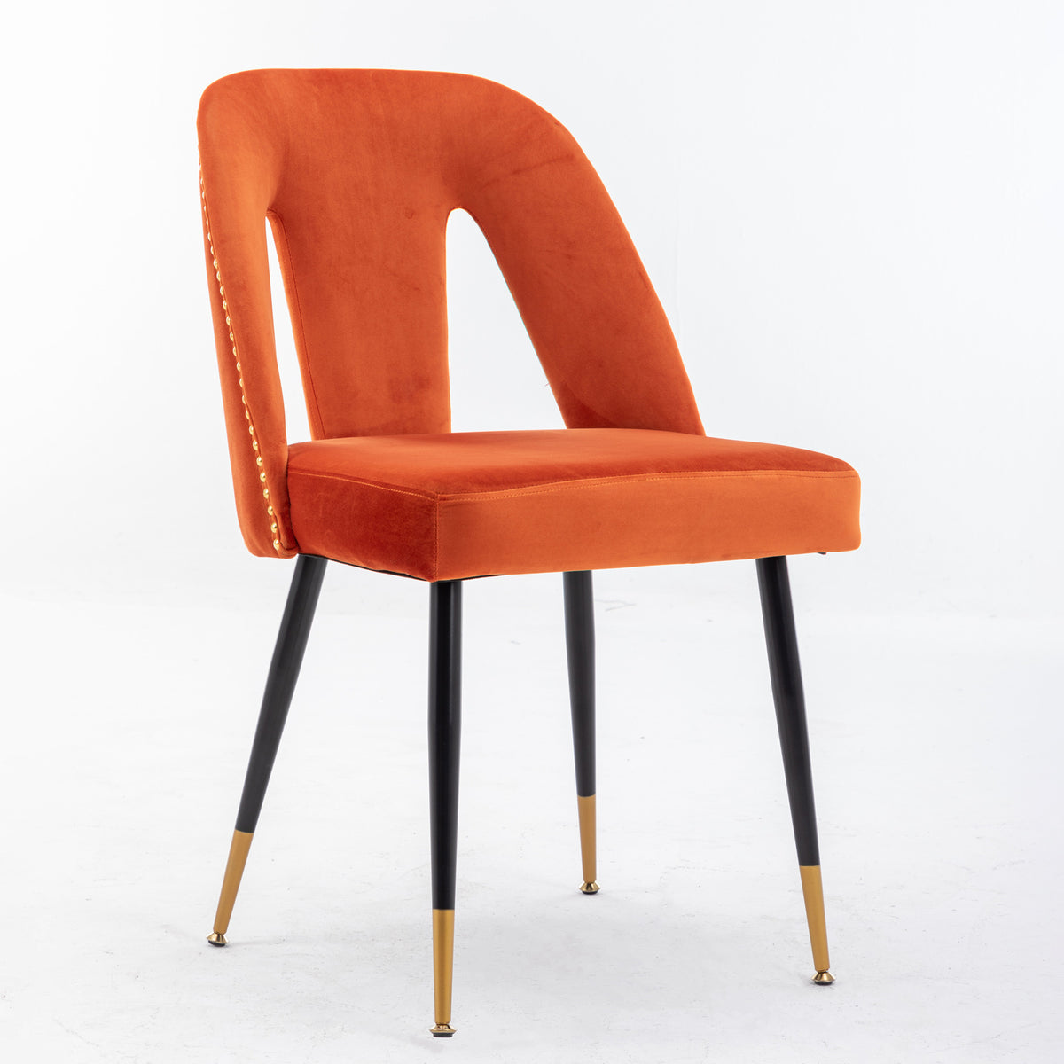 2 pcs Modern Contemporary Velvet Upholstered Dining Chair with Nailheads - Orange