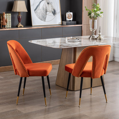 2 pcs Modern Contemporary Velvet Upholstered Dining Chair with Nailheads - Orange