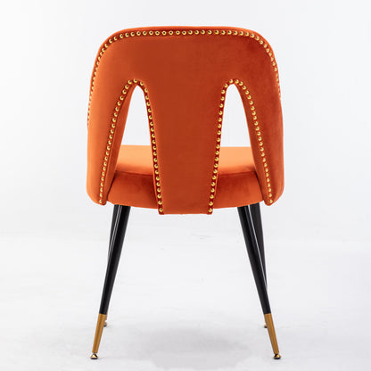 2 pcs Modern Contemporary Velvet Upholstered Dining Chair with Nailheads - Orange
