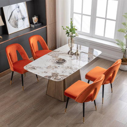 2 pcs Modern Contemporary Velvet Upholstered Dining Chair with Nailheads - Orange