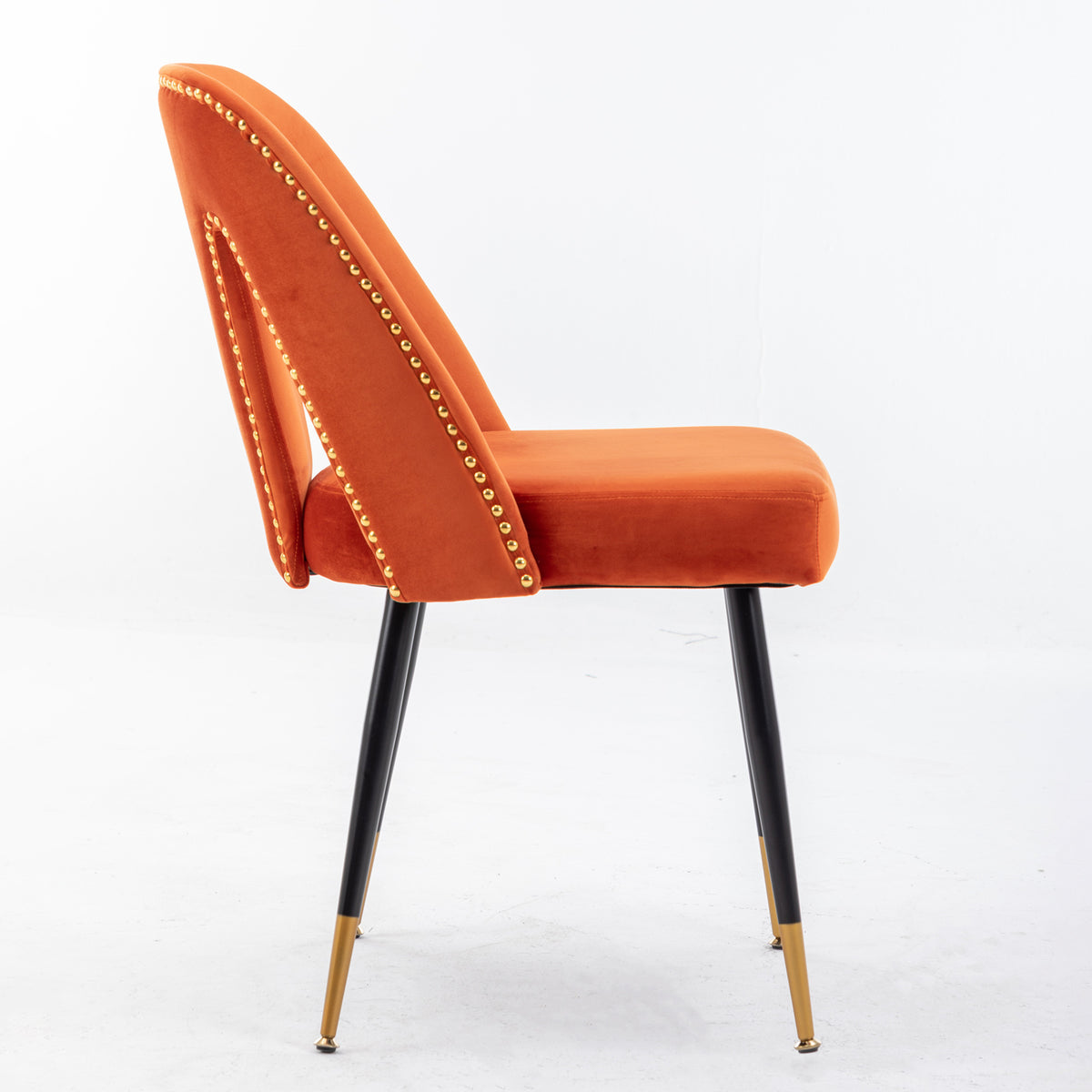 2 pcs Modern Contemporary Velvet Upholstered Dining Chair with Nailheads - Orange