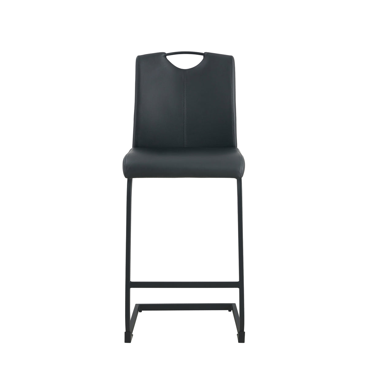 Set of 2 PU Faux Leather Upholstered High Bar Stool Chair with Back Rest- Black