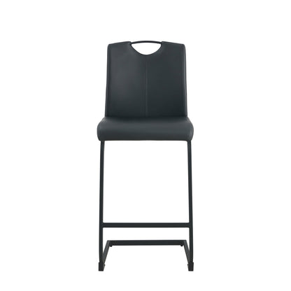 Set of 2 PU Faux Leather Upholstered High Bar Stool Chair with Back Rest- Black
