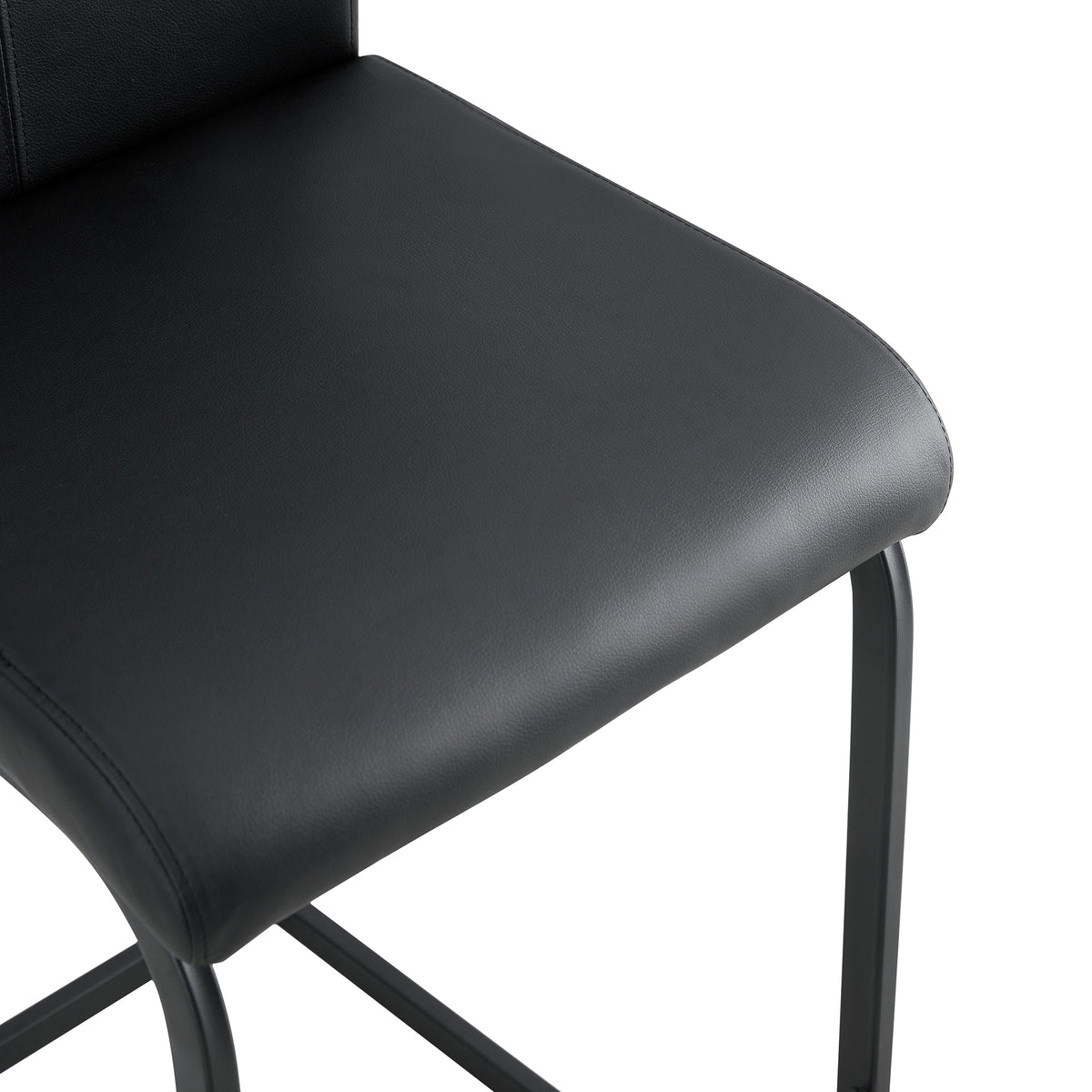 Set of 2 PU Faux Leather Upholstered High Bar Stool Chair with Back Rest- Black
