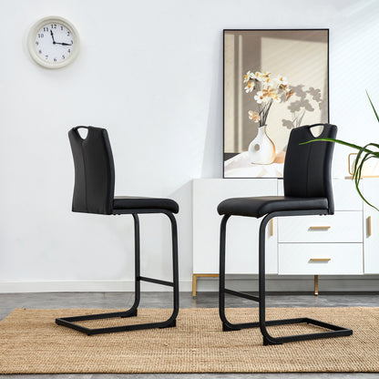 Set of 2 PU Faux Leather Upholstered High Bar Stool Chair with Back Rest- Black