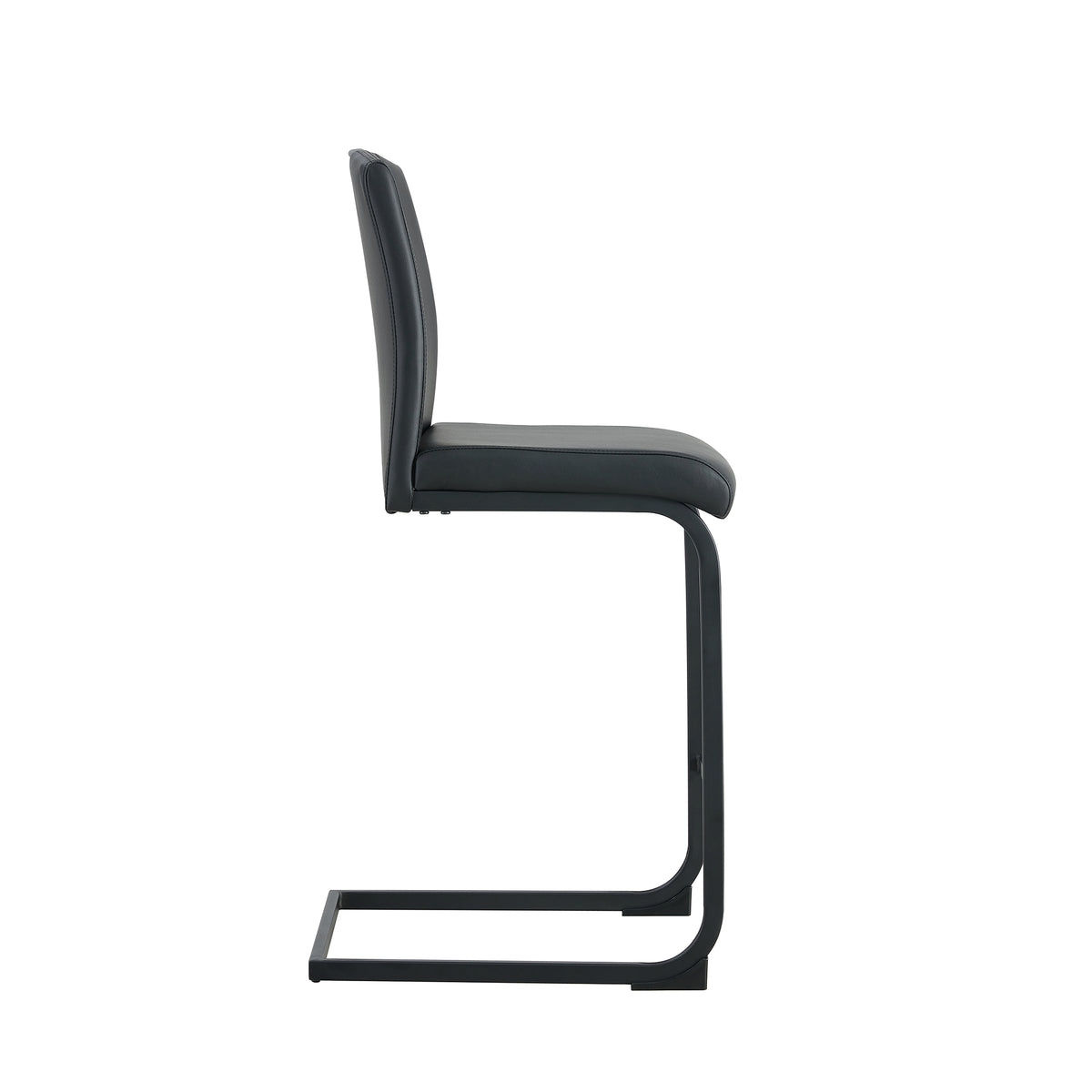 Set of 2 PU Faux Leather Upholstered High Bar Stool Chair with Back Rest- Black