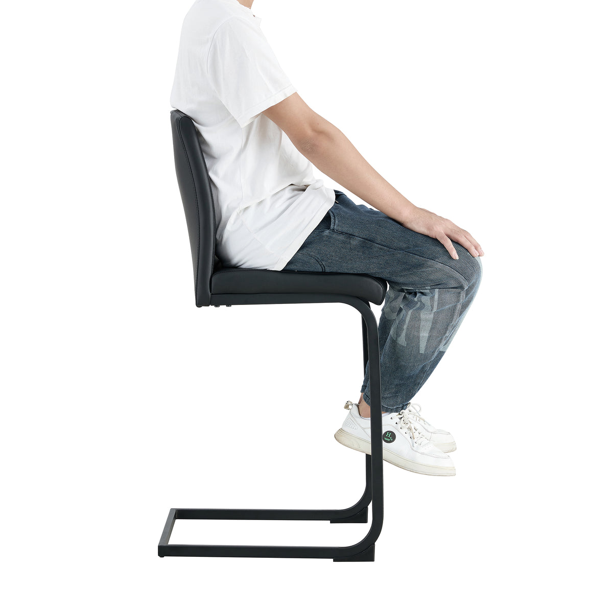 Set of 2 PU Faux Leather Upholstered High Bar Stool Chair with Back Rest- Black