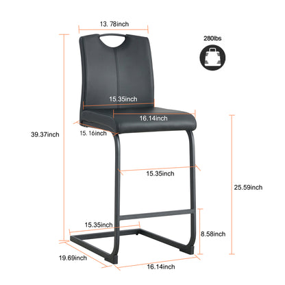 Set of 2 PU Faux Leather Upholstered High Bar Stool Chair with Back Rest- Black