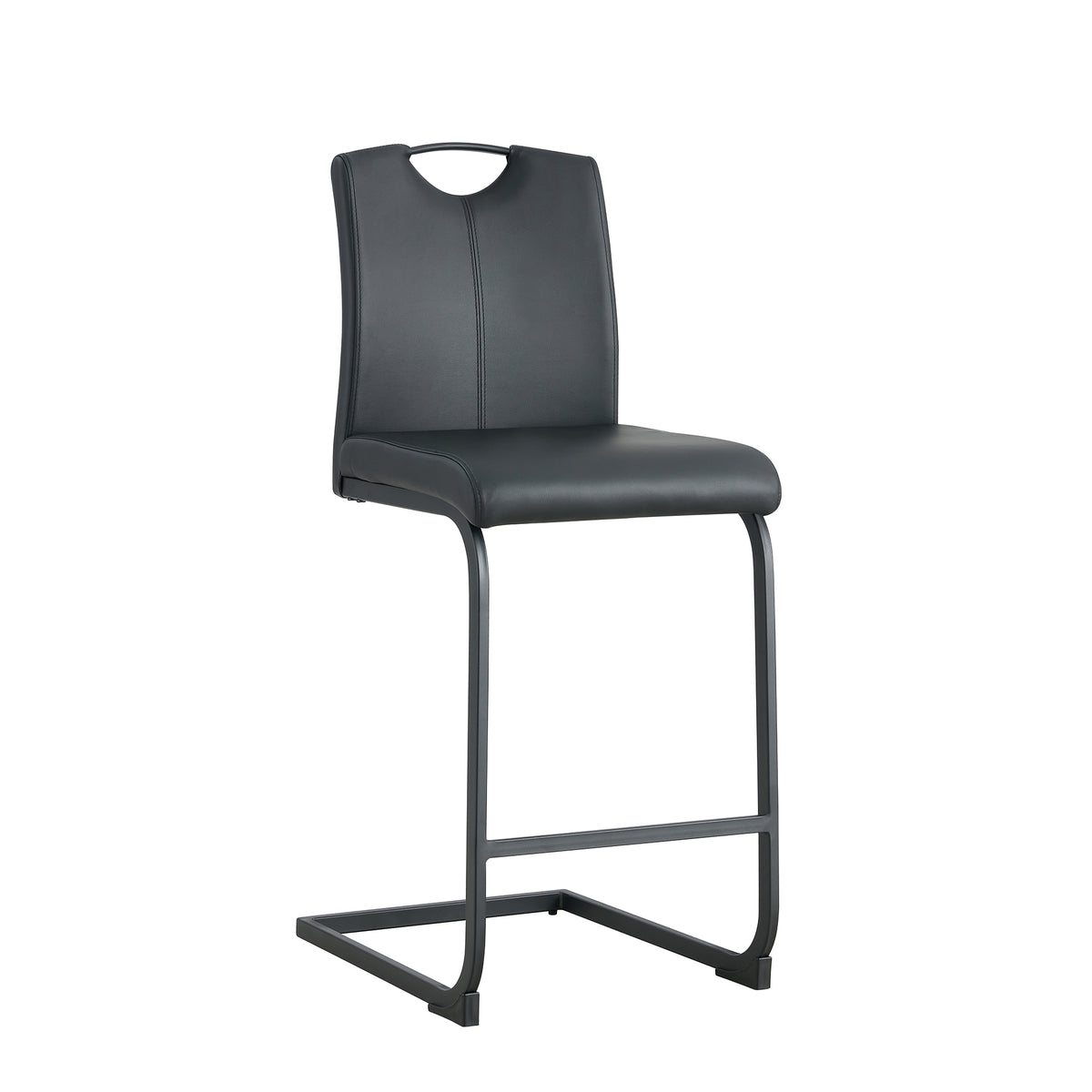Set of 2 PU Faux Leather Upholstered High Bar Stool Chair with Back Rest- Black