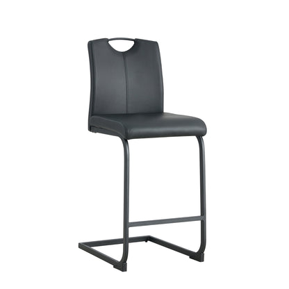 Set of 2 PU Faux Leather Upholstered High Bar Stool Chair with Back Rest- Black