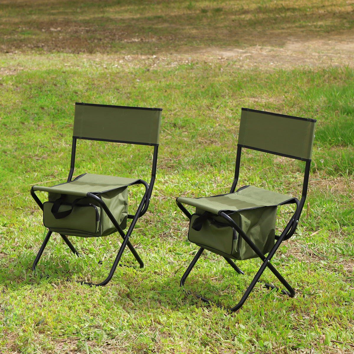 Set of 3 Outdoor Camping Fishing Hiking Dining Chairs and Table - Black+Green