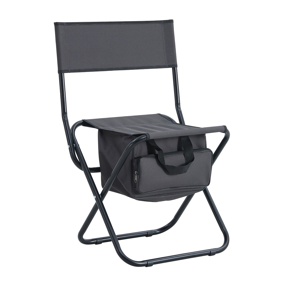 Set of 3 Outdoor Camping Fishing Hiking Dining Chairs and Table - Black+Gray