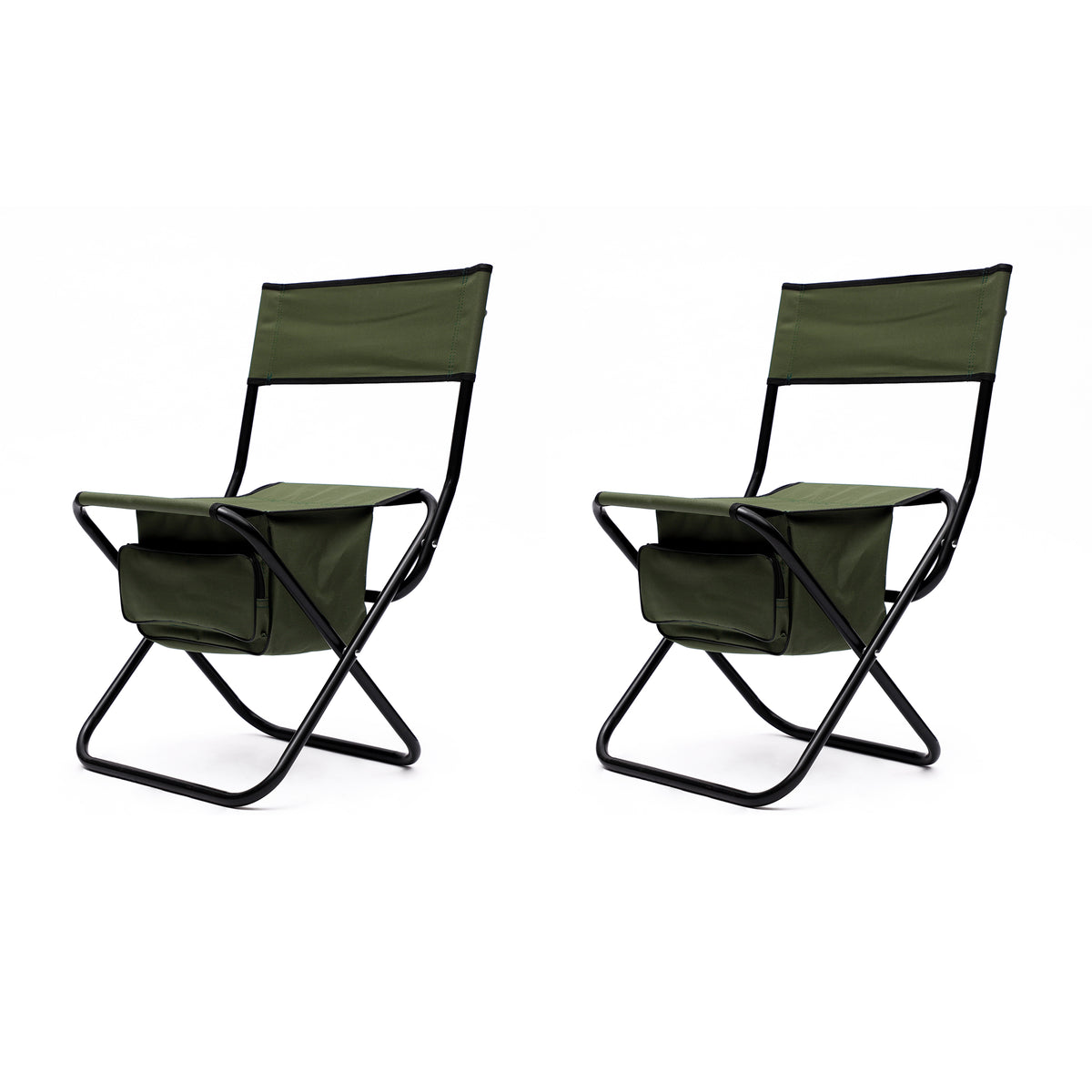Set of 3 Outdoor Camping Fishing Hiking Dining Chairs and Table - Black+Green