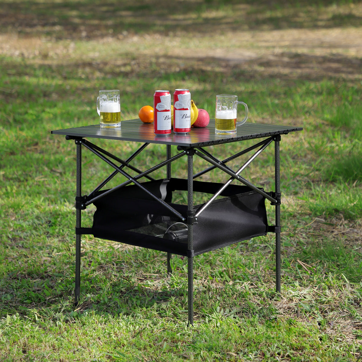 Set of 3 Outdoor Camping Fishing Hiking Dining Chairs and Table - Black+Green