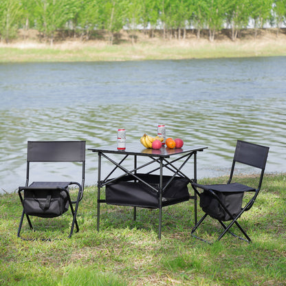 Set of 3 Outdoor Camping Fishing Hiking Dining Chairs and Table - Black+Gray