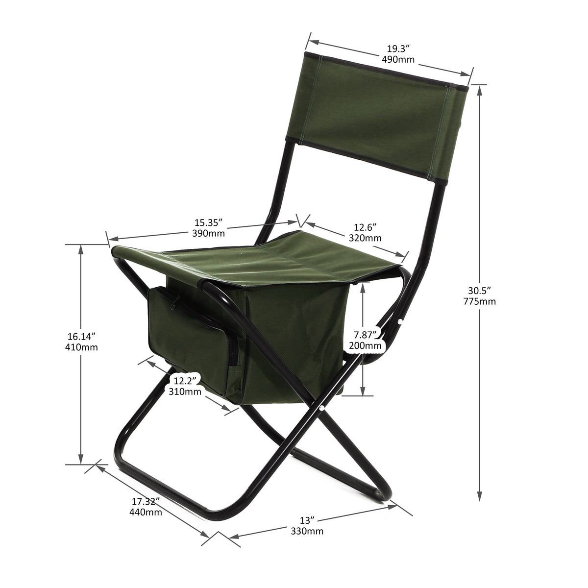 Set of 3 Outdoor Camping Fishing Hiking Dining Chairs and Table - Black+Green