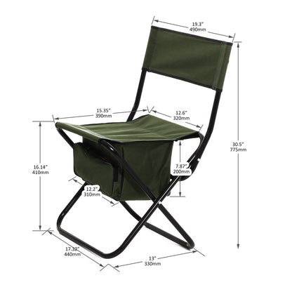 Set of 3 Outdoor Camping Fishing Hiking Dining Chairs and Table - Black+Green