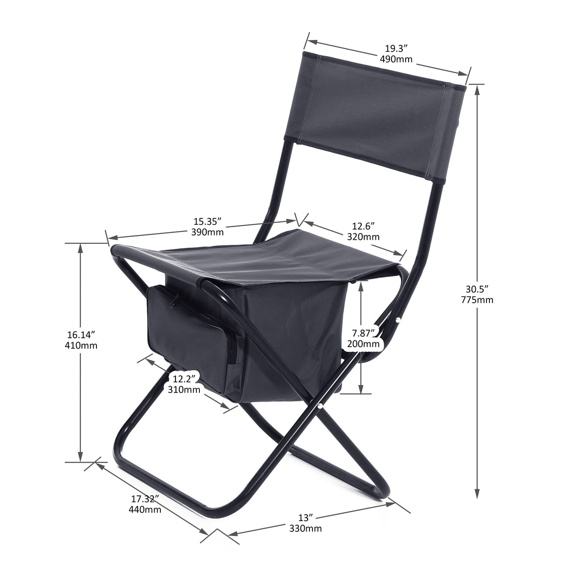 Set of 3 Outdoor Camping Fishing Hiking Dining Chairs and Table - Black+Gray