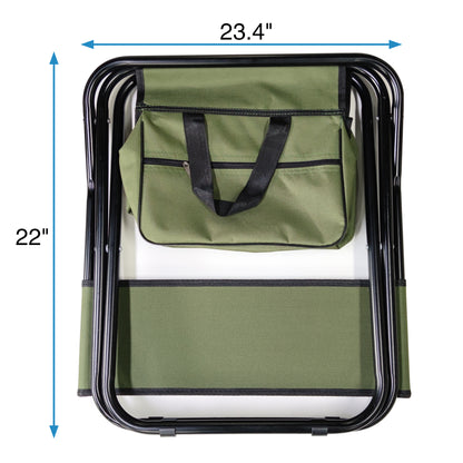 Set of 3 Outdoor Camping Fishing Hiking Dining Chairs and Table - Black+Green