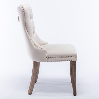 2 pcs High-End Tufted Contemporary Velvet Chair with Wooden Legs- Beige