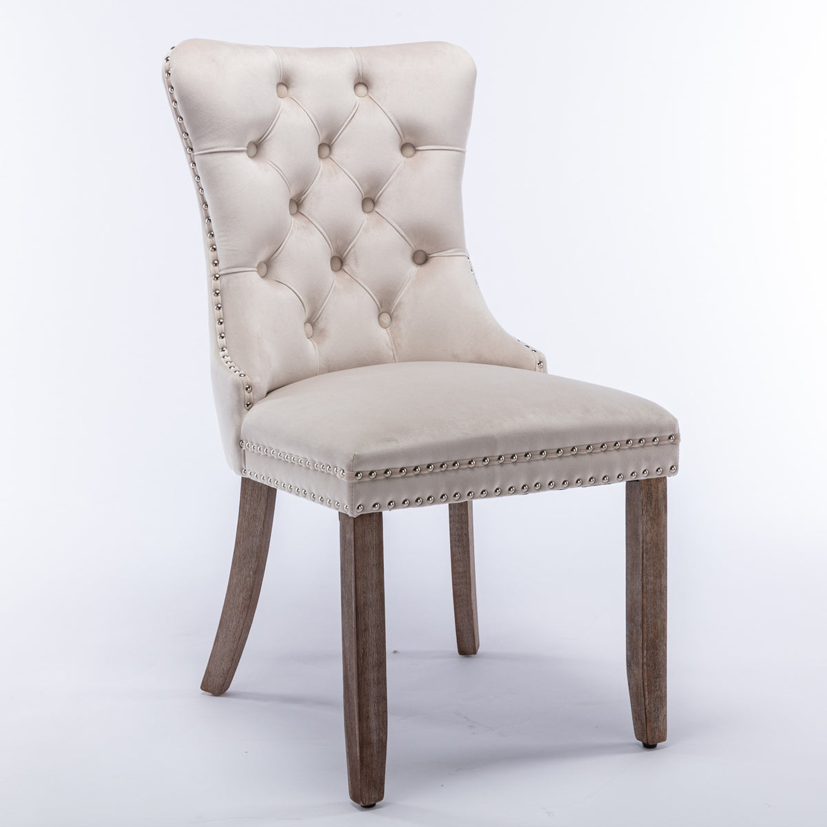 2 pcs High-End Tufted Contemporary Velvet Chair with Wooden Legs- Beige