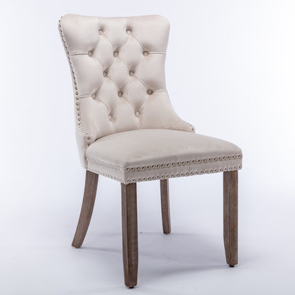 2 pcs High-End Tufted Contemporary Velvet Chair with Wooden Legs- Beige