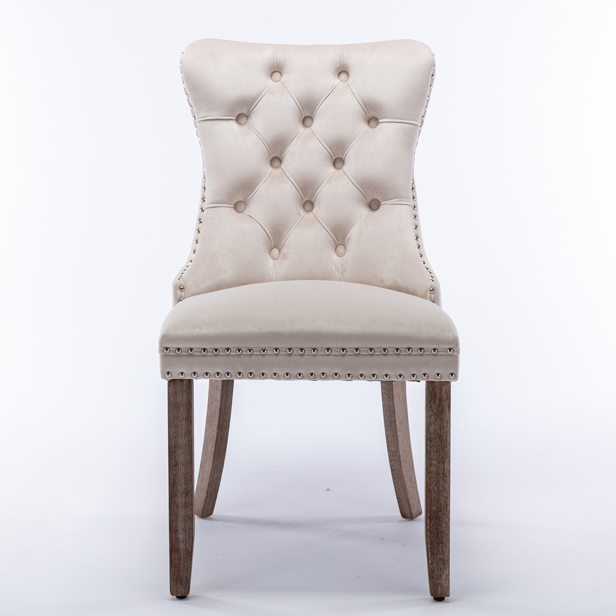2 pcs High-End Tufted Contemporary Velvet Chair with Wooden Legs- Beige