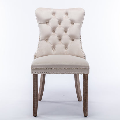 2 pcs High-End Tufted Contemporary Velvet Chair with Wooden Legs- Beige