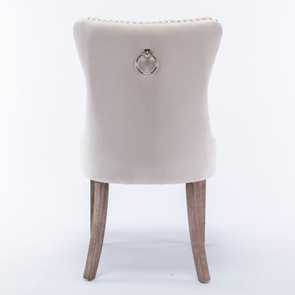 2 pcs High-End Tufted Contemporary Velvet Chair with Wooden Legs- Beige