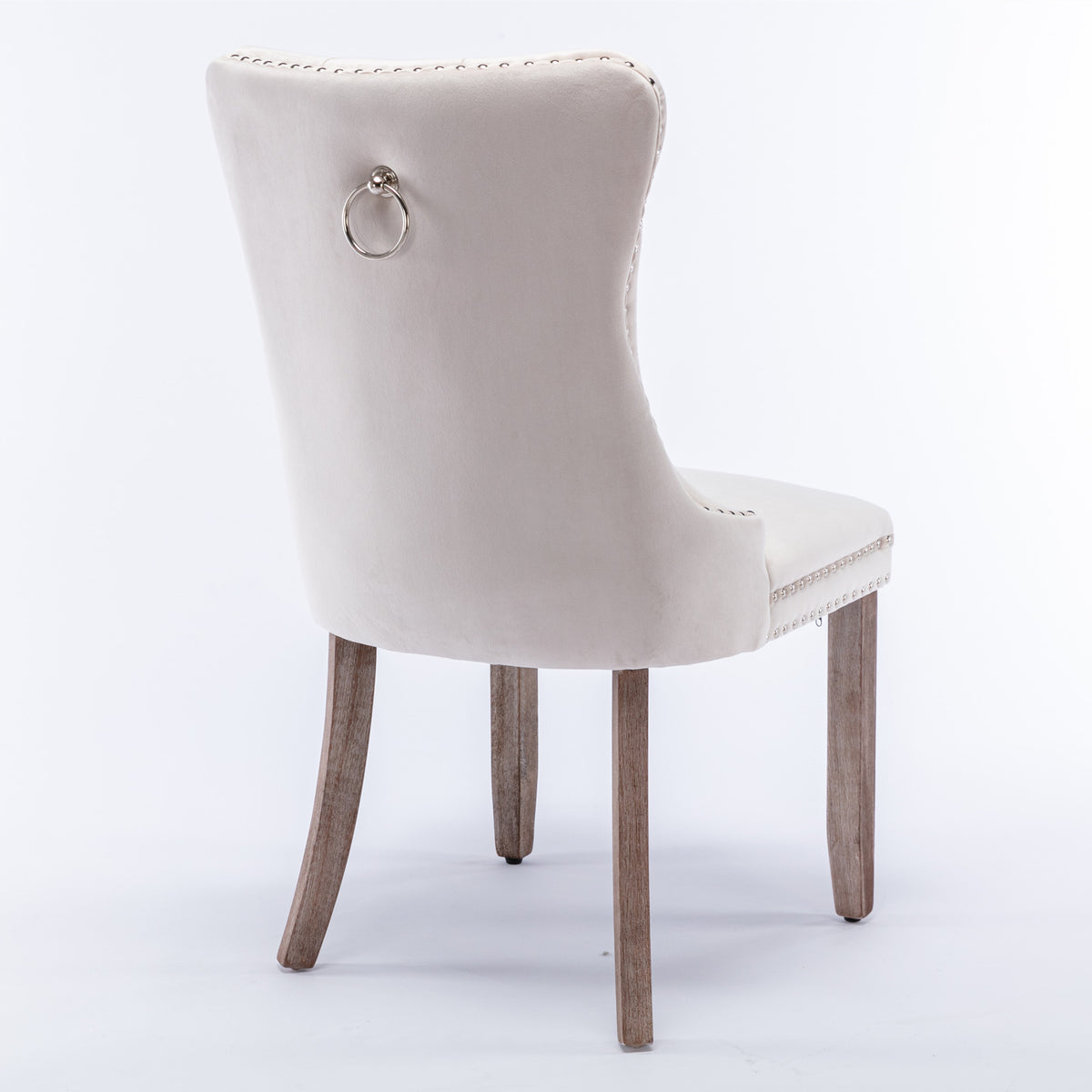 2 pcs High-End Tufted Contemporary Velvet Chair with Wooden Legs- Beige