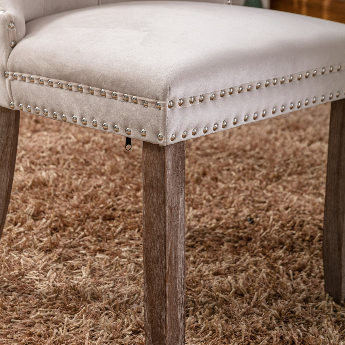 2 pcs High-End Tufted Contemporary Velvet Chair with Wooden Legs- Beige