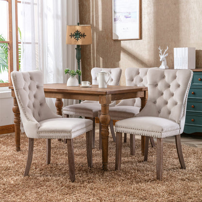 2 pcs High-End Tufted Contemporary Velvet Chair with Wooden Legs- Beige