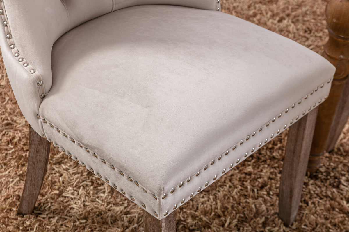 2 pcs High-End Tufted Contemporary Velvet Chair with Wooden Legs- Beige