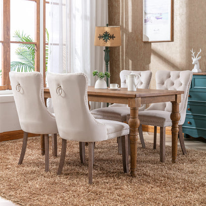 2 pcs High-End Tufted Contemporary Velvet Chair with Wooden Legs- Beige