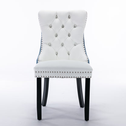2 pcs High-End Tufted Modern Contemporary Leather Chair with Wooden Legs- Blue+White