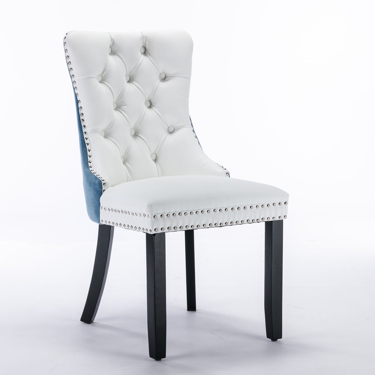 2 pcs High-End Tufted Modern Contemporary Leather Chair with Wooden Legs- Blue+White