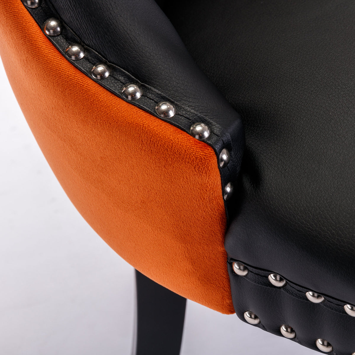 2 pcs High-End Tufted Modern Contemporary Leather Chair with Wooden Legs- Black+Orange