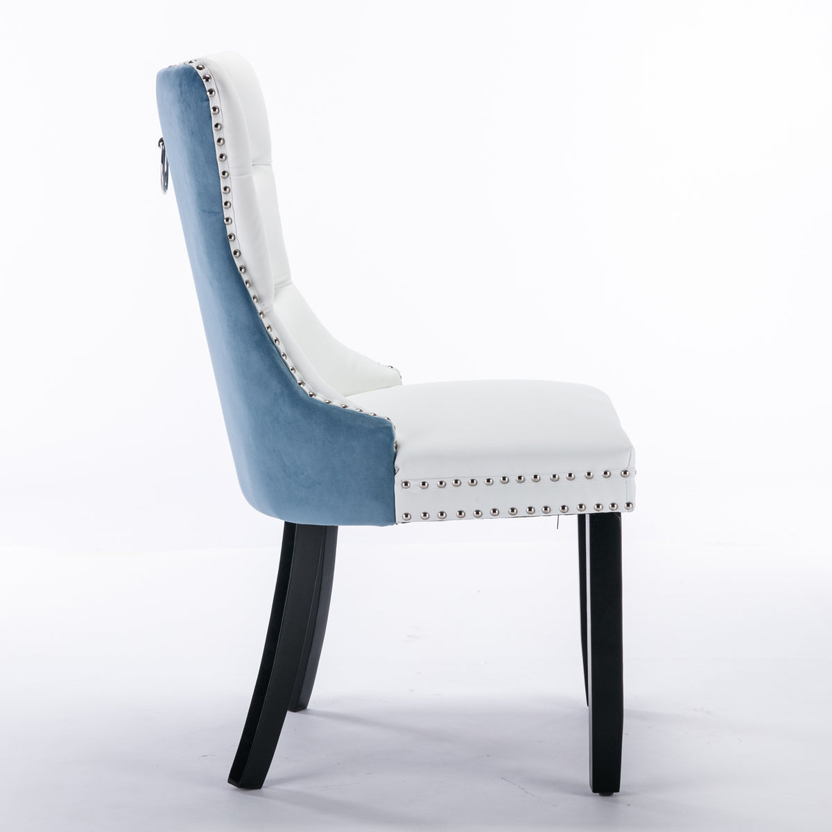 2 pcs High-End Tufted Modern Contemporary Leather Chair with Wooden Legs- Blue+White