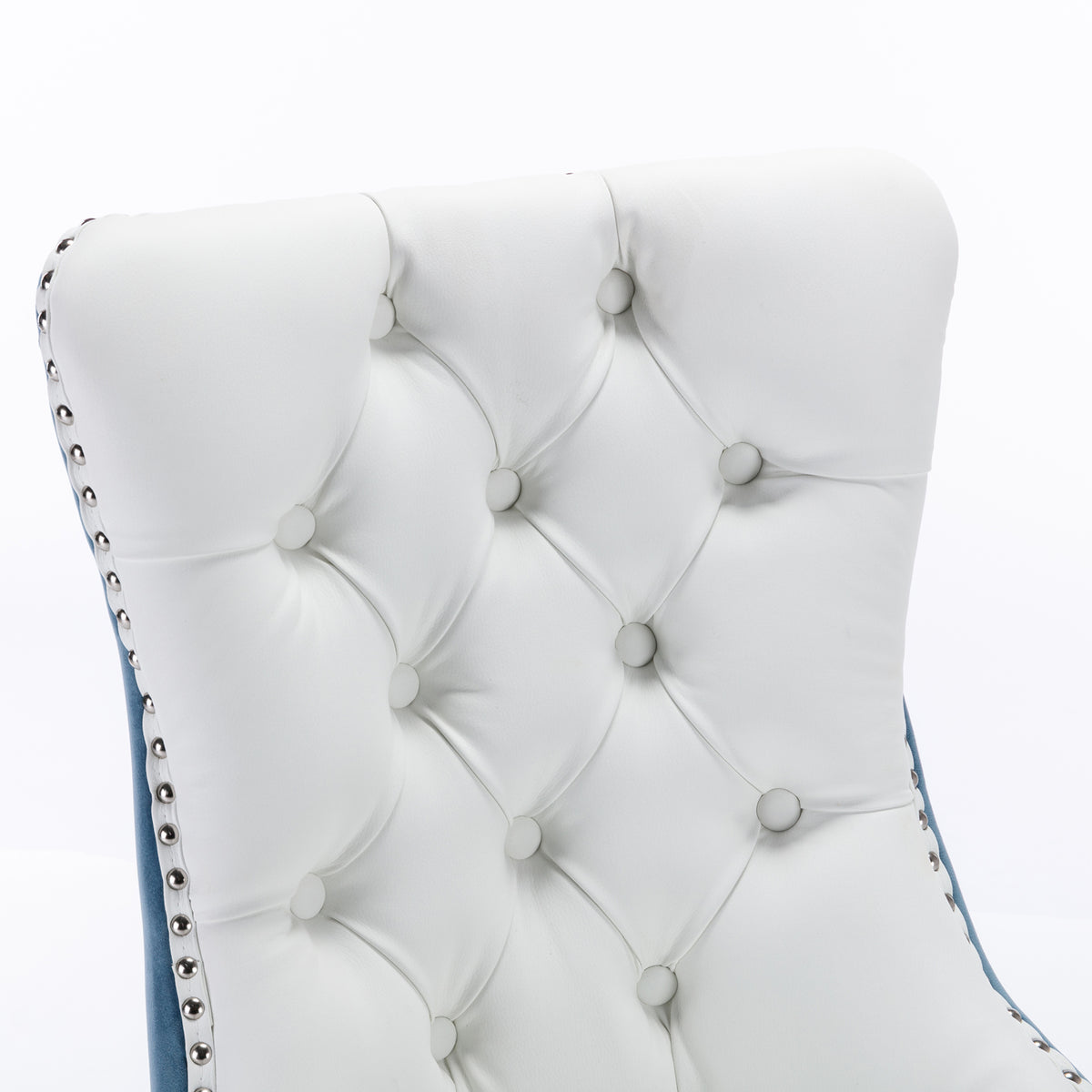2 pcs High-End Tufted Modern Contemporary Leather Chair with Wooden Legs- Blue+White
