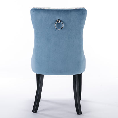 2 pcs High-End Tufted Modern Contemporary Leather Chair with Wooden Legs- Blue+White