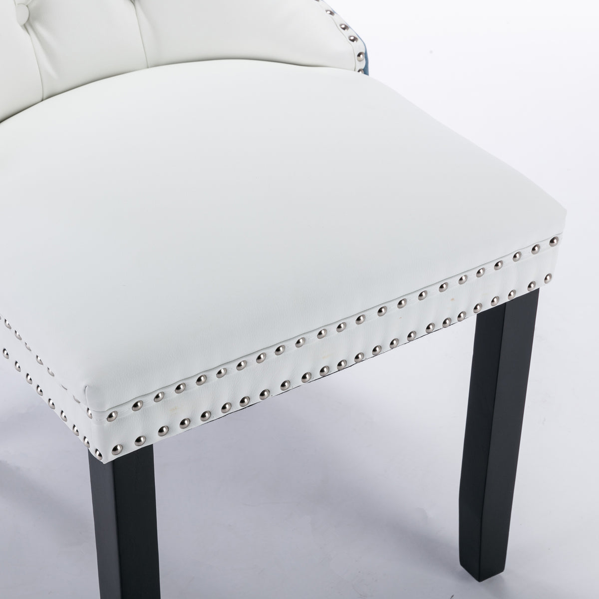 2 pcs High-End Tufted Modern Contemporary Leather Chair with Wooden Legs- Blue+White