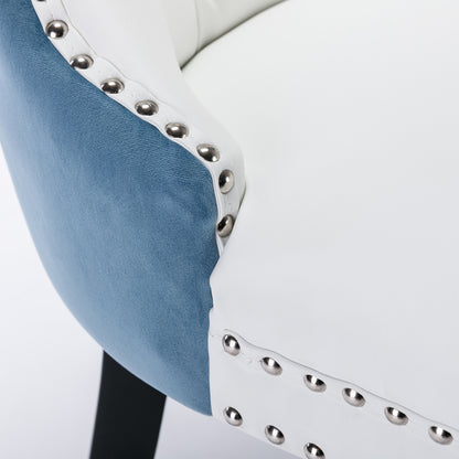 2 pcs High-End Tufted Modern Contemporary Leather Chair with Wooden Legs- Blue+White