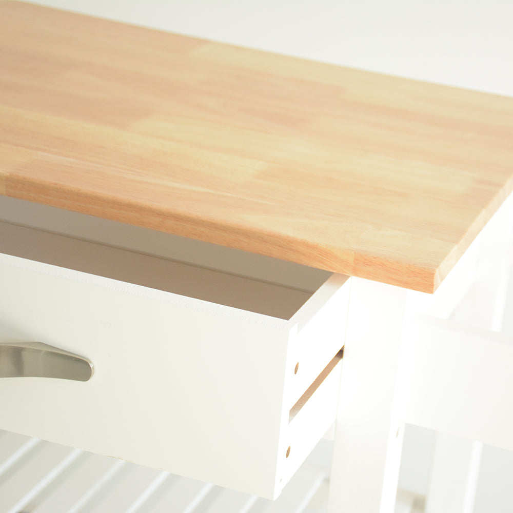 Rubber Wood Top Simple Design Mobile Kitchen Island with Two Lockable Wheels- White